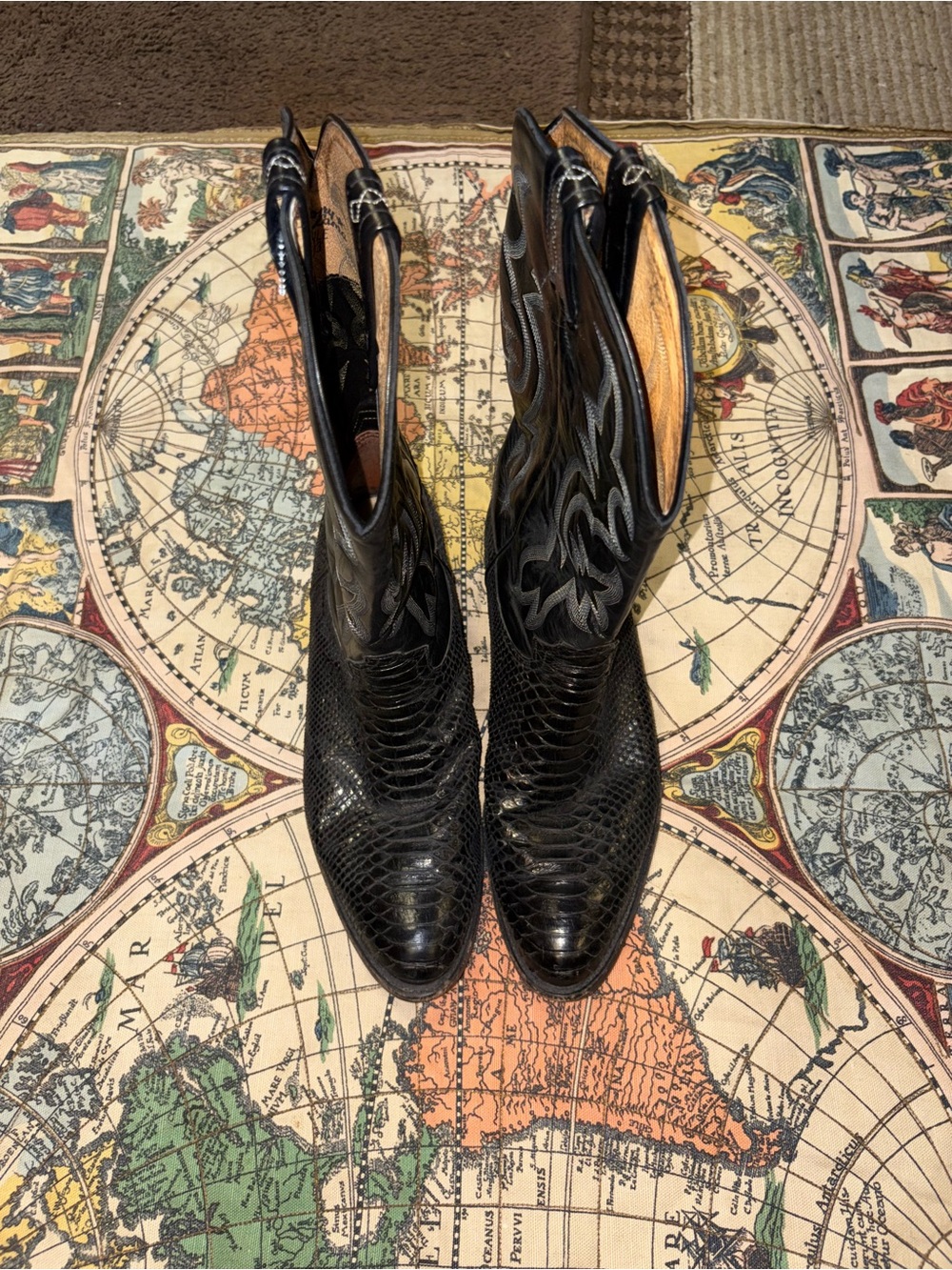 Tony Lama Black Snakeskin Inlay Western Boots